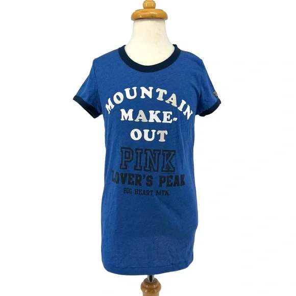 NWT Vtg Y2K PINK Victoria’s Secret Mountain Makeout Lover’s Peak Blue Ringer Tee - Picture 4 of 9